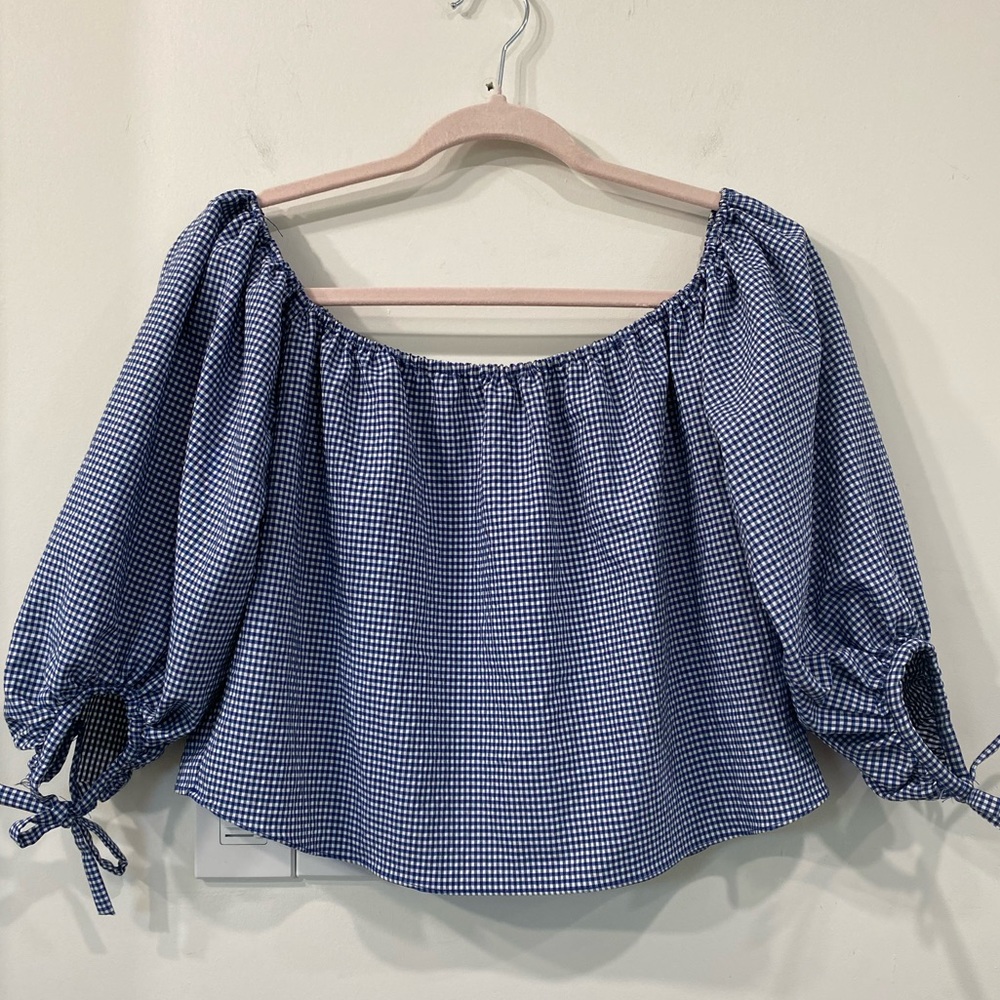 Zara Gingham Cropped Top  Long Sleeve size M